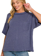 Zenana Raised Rib Short Sleeve T-Shirt with Front Chest Pocket