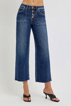RISEN Crop Jeans Women's High Rise Wide Button Up Dark Washed 22b58279055746c5ba112b8f02e942b1-Max-Origin Trendsi