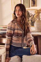 SO ME Women Cardigan Brown Textured Variegated Multi Color Sweater 22b8bef2fc474e009da73ca03465e717-Max-Origin Trendsi