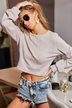 BiBi Cable Knit Long Sleeve Top with Back Round Hole 22c6b1888a594836a92b51233461799d-Max-Origin Trendsi