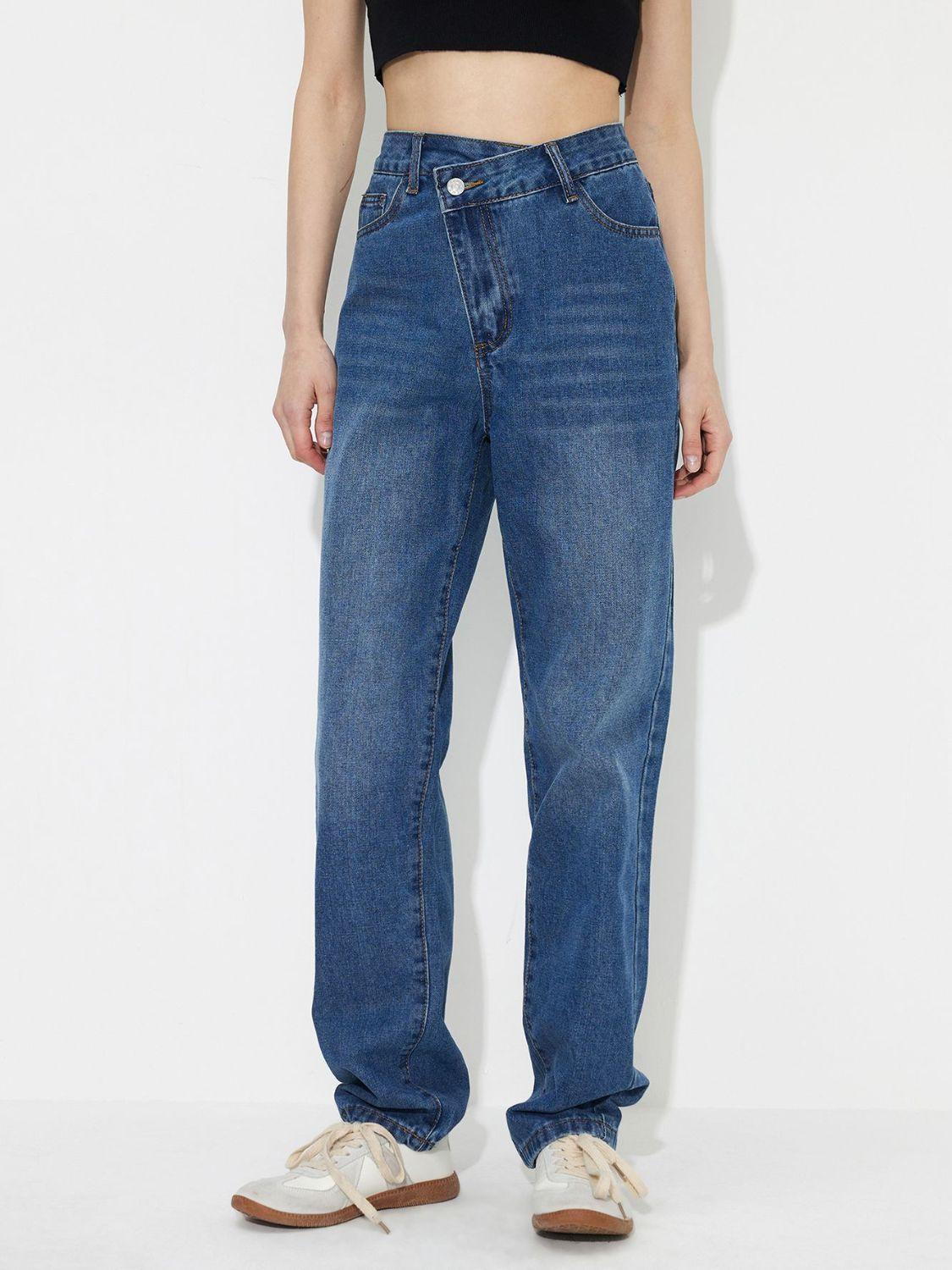 Denim Pants Asymmetric Waist Jeans with Pockets 22e88522-8290-4455-9adc-80569e3fb1c2-Max Trendsi