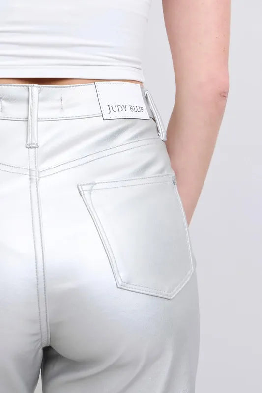 Judy Blue Silver Faux Leather Pants High Waist Straight 22f38a3211974fa7b152e471ba2ce04c-Max-Origin Trendsi