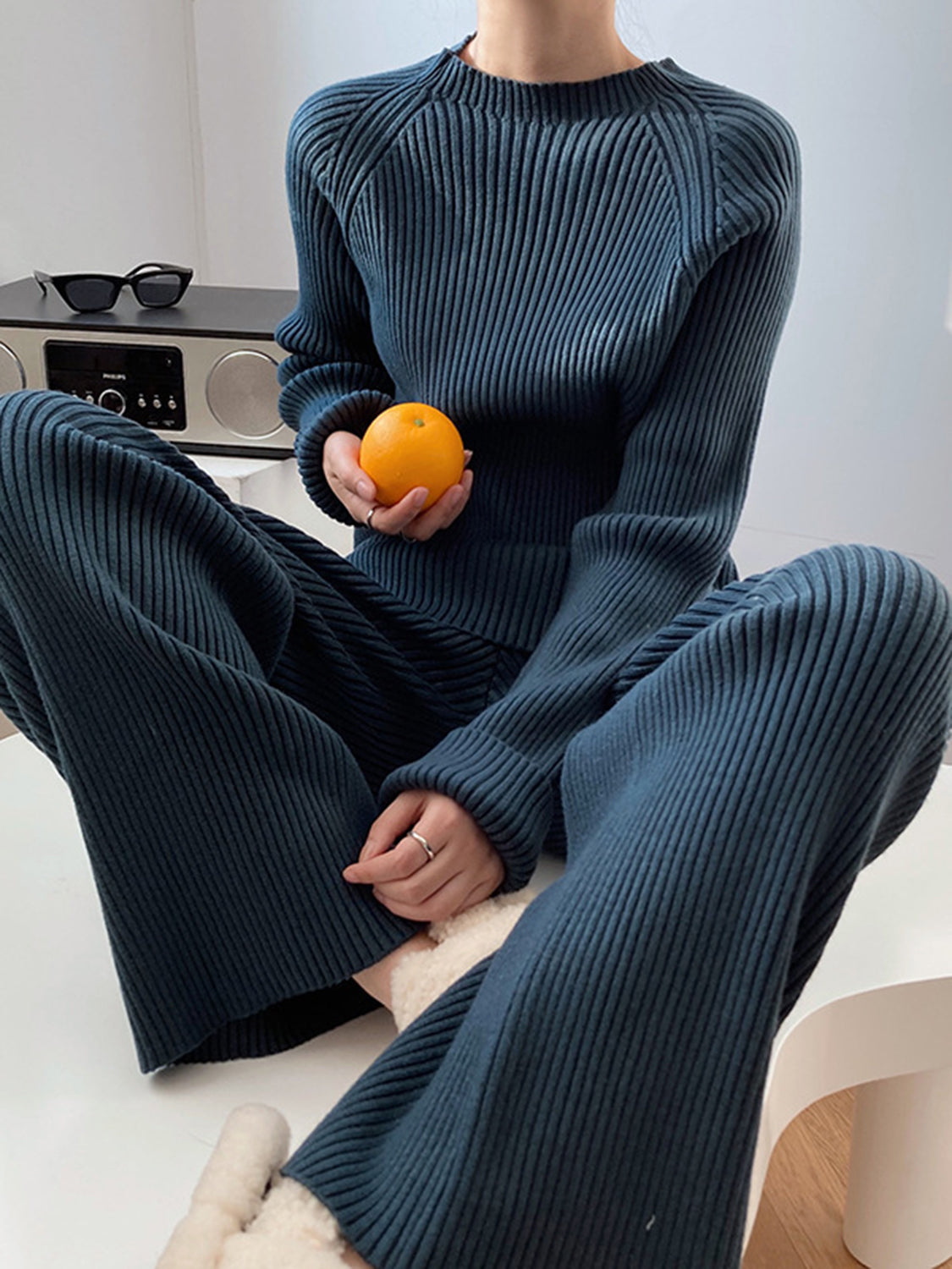 Women Sweater Set Mock Neck Raglan Sleeve Top and Pants 2 Pcs Set 22fd53c8-1bb4-4083-9e69-e1c800ef35ab-Max Trendsi