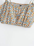 Women Floral Bohemian Outfits Strap Crop Tops Drawstring Mini Skirts Summer 2 Pcs
