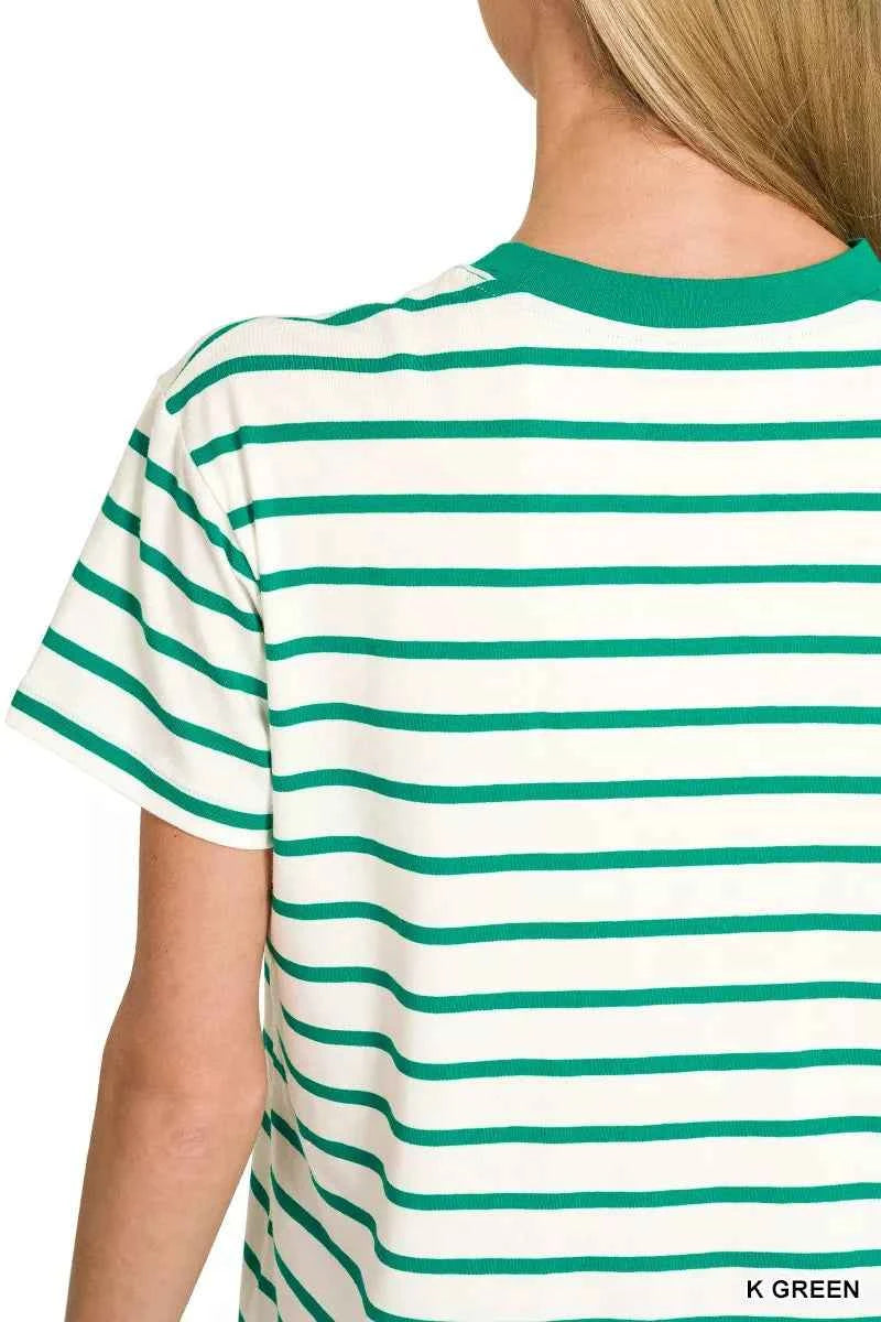 Zenana Striped Round Neck Short Sleeve T-Shirt
