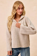 BiBi Womens Knit Top Taupe Two Tone Rib Texured with Zip Up Collared Sweater 231641aeb04b4606b8507f22e929506b-Max-Origin Trendsi