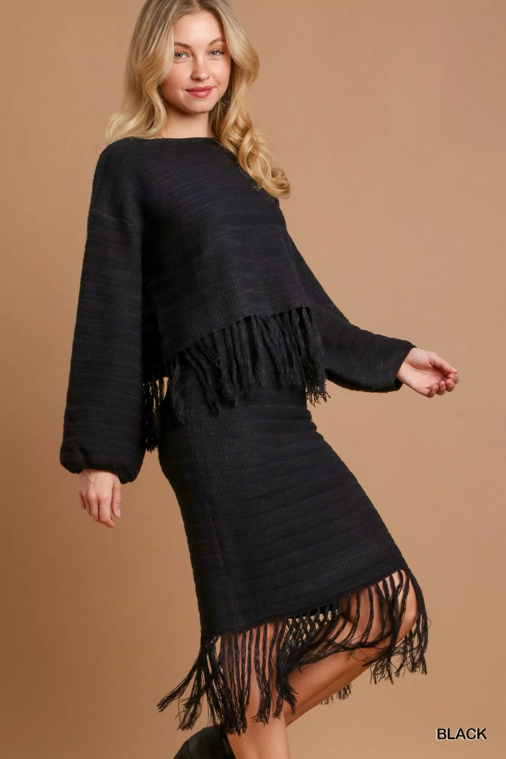 Umgee Womens Crochet Knit Crop Top Black with Frey Hem Fringe 2329727b-a409-4b1b-a213-cd7306c628c3-Max-Origin Trendsi