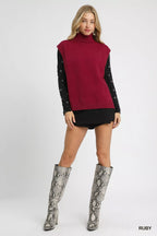 Umgee Women's Sweater Sleeveless Ruby Red High-Low Turtleneck Top 2332fbb8-eb3c-4c25-b00a-cceaee22cc0e-Max-Origin Trendsi