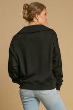 Umgee USA Black Sweatshirt Johnny Collar Long Sleeve Casual Basic Top 23377c21-5371-41e7-8e40-07347fa71be5-Max Trendsi