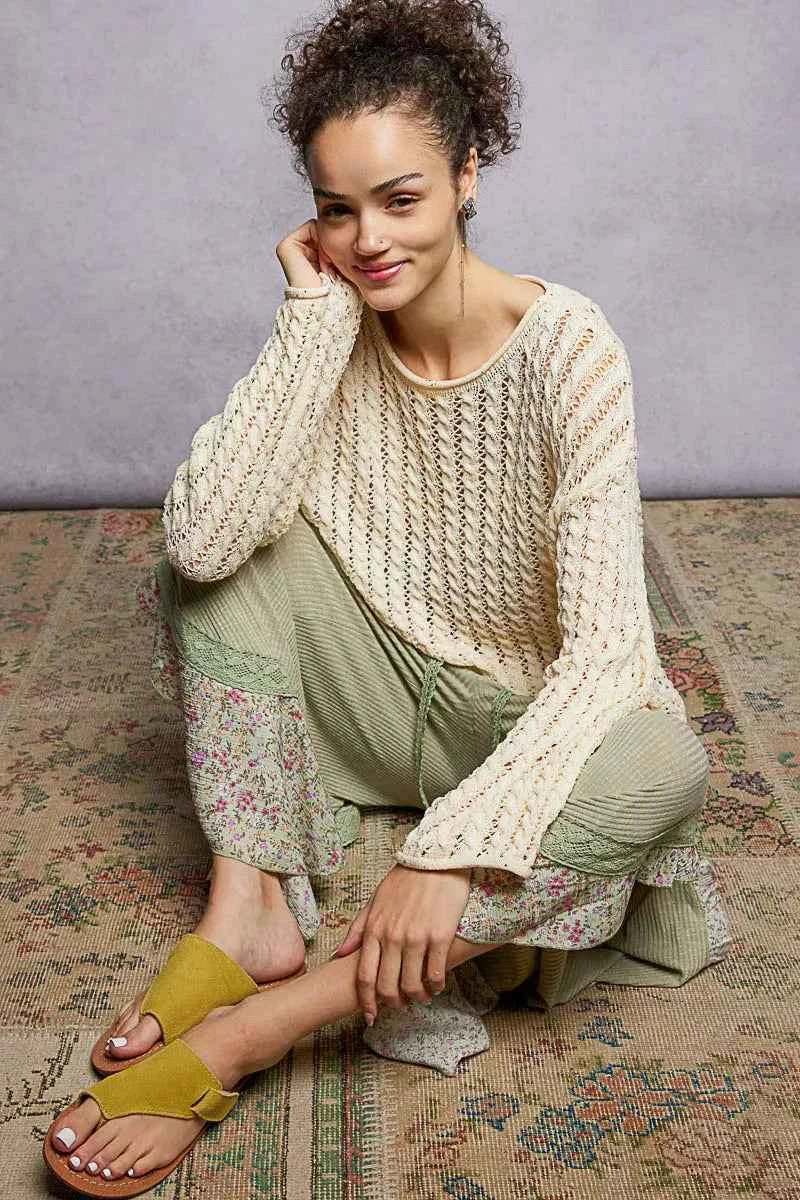 POL Women Knit Top Openwork Round Neck with Shiny Detail Long Sleeve 233a08b4-baf8-43e3-897e-a3fe33ca8c7b-Max-Origin Trendsi