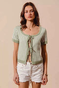 SO ME Knit Cardigan Sage Green Textured Vertical Stripe Tie Front SAGE OFF WHITE 234a0bb3-a81b-473b-9876-9195d77d2b4d-Max-Origin Trendsi