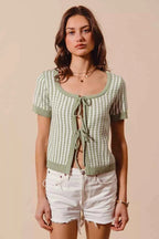 SO ME Knit Cardigan Sage Green Textured Vertical Stripe Tie Front SAGE OFF WHITE 234a0bb3-a81b-473b-9876-9195d77d2b4d-Max-Origin Trendsi