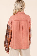 Mittoshop Shirt Button Down Contrast Plaid Patchwork Shacket Long Sleeve 234af3aa-b6db-433e-8f12-57c9dd3f56a0-Min Trendsi