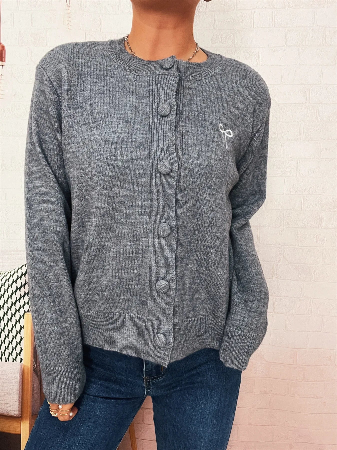 Women's Cardigan Button-Up Long Sleeve Embroidered Knit 23536be0342e424fa21c166ecb133b20-Max-Origin Trendsi