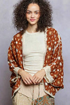 POL Crochet Cardigan Choco Multi Open Front Floral Pattern 23749464-067a-4535-8435-18839c80501a-Max-Origin Trendsi