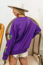 BiBi Sweatshirt Purple Mardi Gras Fleur De Lis Sequin Patches Long Sleeve Top 239ca9244dcb4508b68592fbe15dff9a-Max-Origin Trendsi