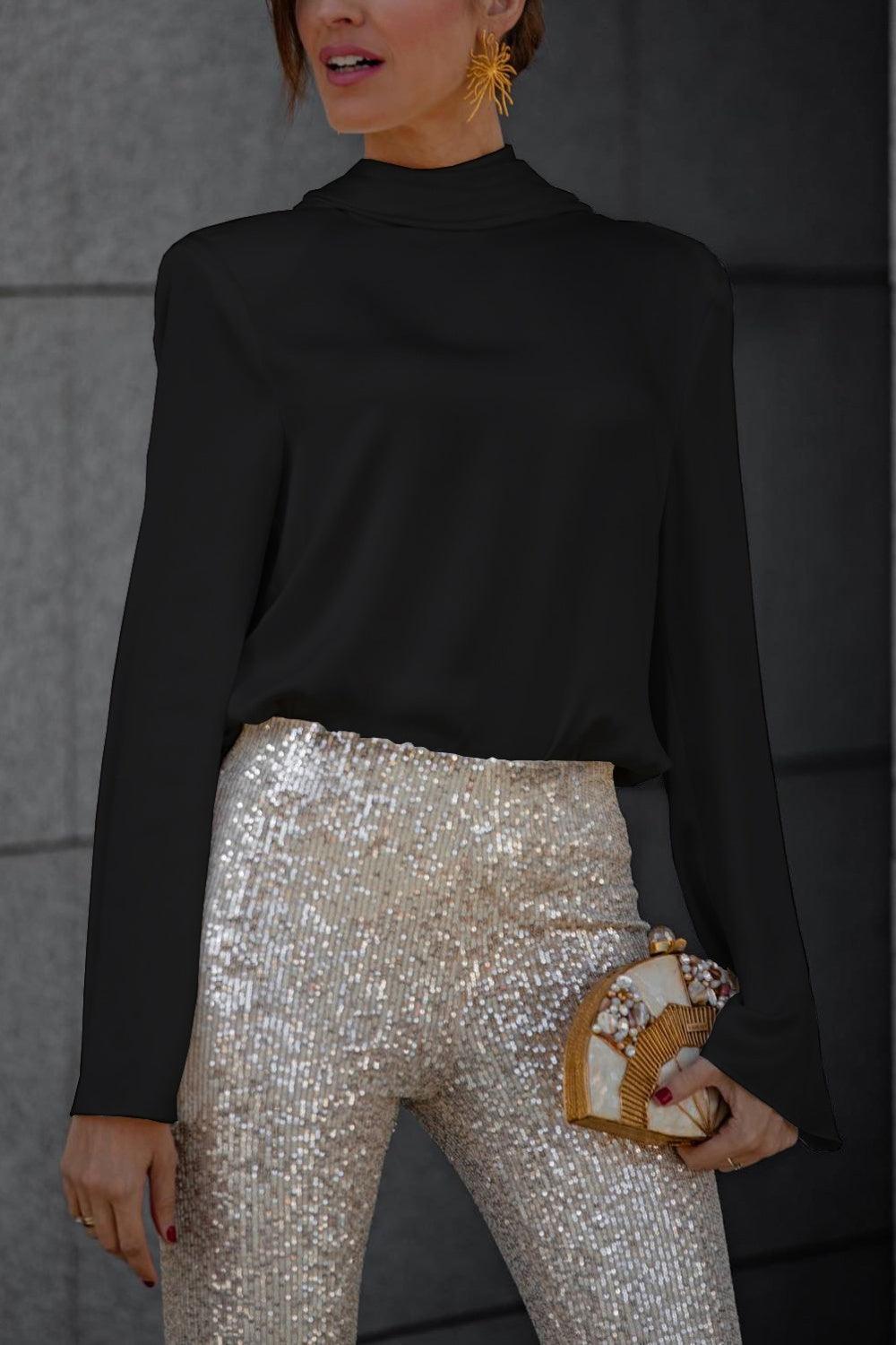 Women Blouse Backless Cowl Neck Long Sleeve Elegant Party OYL Tops Black 23a43b0b-d5a1-4156-afa7-be45fed08faa-Max Trendsi