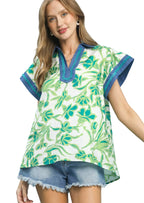 Umgee Floral Split Neck Top