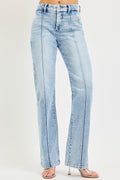 RISEN Tummy Control High-Rise Straight Leg Pin Tuck Jeans