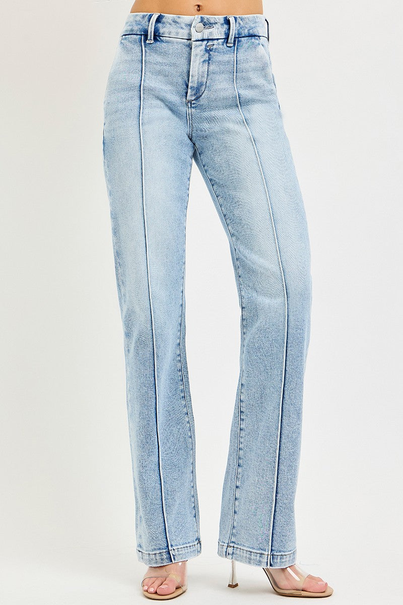 RISEN Tummy Control High-Rise Straight Leg Pin Tuck Jeans