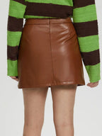 Mini Skirt Faux Leather Zipper A-Line Solid Basic Style 23b9506d-09a1-4d52-92ae-fd563e037408-Max Trendsi