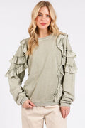 Mittoshop Ruffled Sweatshirt Sage Mineral Washed Round Neck Long Sleeve Sage 23bad8fb-a5aa-44b2-a7e0-933066d811d3-Min Trendsi