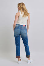 Judy Blue Women Jeans Plaid Print Cuff Straight Leg Blue Pants with Pockets 23bb0b3e-e236-42f5-b840-4dbcd6a927e5-Max Trendsi