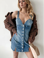 Denim Dress Mini Cami Button Down Medium Wash Wide Straps 23c009b7-7aae-4341-8bbd-315f7013c279-Max Trendsi