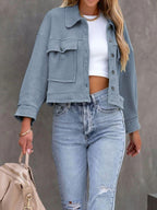 Jacket Button Up Flap Pocket Soft Unlined Long Sleeve Outwear 23c07866-6309-40fd-89de-bc09f8d280d2-Max Trendsi
