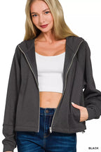 Zenana Hoodie Jacket Womens Black Soft Scuba Full Zip Top 23cb4e884bcd4e29ae3970dff56f1486-Max-Origin Trendsi