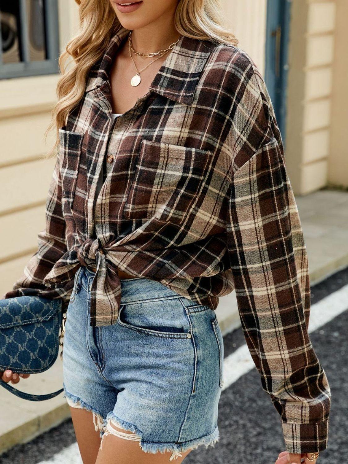 Plaid Shirt Collared Neck Long Sleeve Patch Pockets 23d027a9-7bc6-4c67-98da-a44a6b1d858c-Max_f44d2997-b495-4056-b5ef-5630b602cfde Trendsi