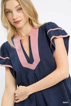 Umgee Womens Blouse Navy Linen Ruffle Short Sleeve Top 23d03edb-af33-474d-aff4-52ec1f8815b0-Max-Origin Trendsi