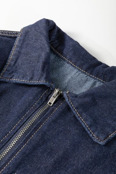 Denim Shirt Dress Collared Neck Half Zip Short Puff Sleeve Ruffled 23e3a3a0-d997-4799-91d8-6e8361ab2bc1-Min Trendsi