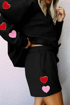 Heart Texture Outfit Set Round Neck Top and Drawstring Shorts Set 2 Pcs Black 23e6cdcb-9f15-4f91-b1a1-5b1dbedf016f-Max Trendsi