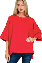 Zenana Scuba Fabric Round Neck Top with Side Slits