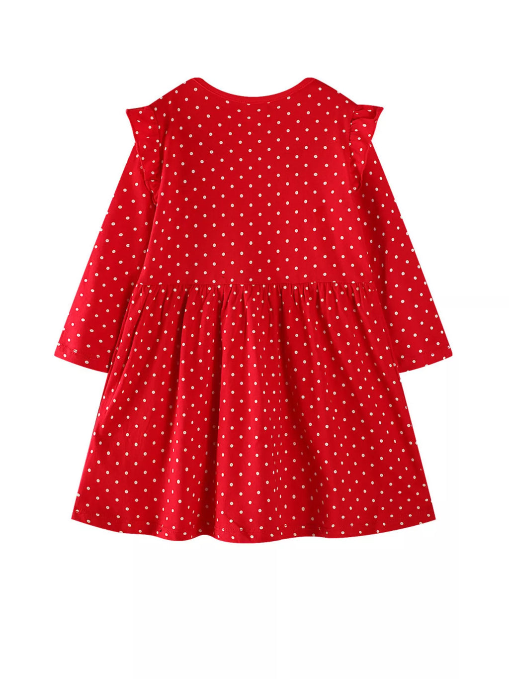Girl's Christmas Dress Red Reindeer Polka Dot Long Sleeve with Ruffle 23eb039d8911465ab1939fe94050ac74-Max-Origin Trendsi