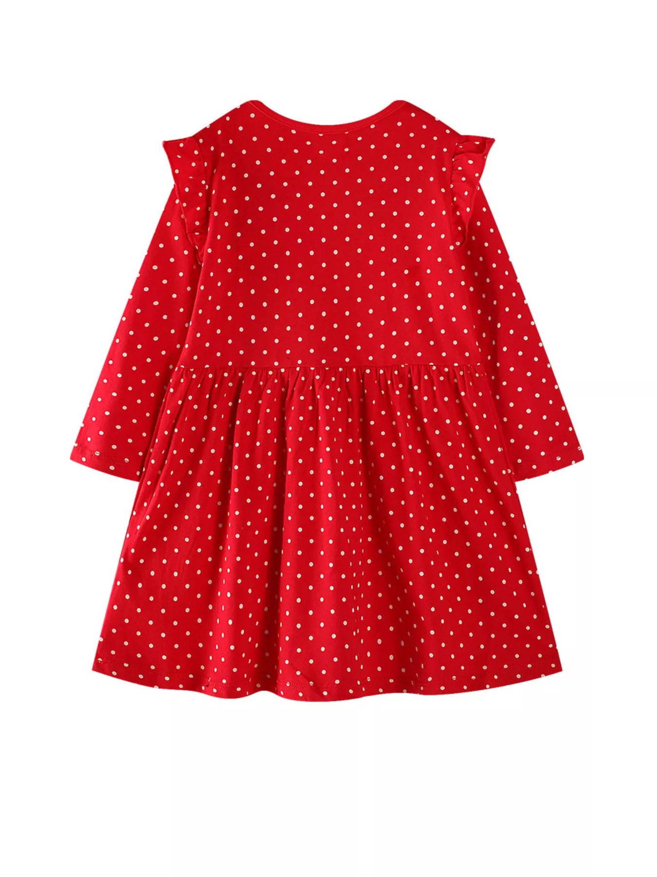 Girl's Christmas Dress Red Reindeer Polka Dot Long Sleeve with Ruffle 23eb039d8911465ab1939fe94050ac74-Max-Origin Trendsi