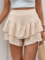 Perfee Shorts Tan Layered High Elastic Waist Women's Summer Beach Shorts 23ecb882-7872-40b4-bf51-6aab17b10faa-Min Trendsi