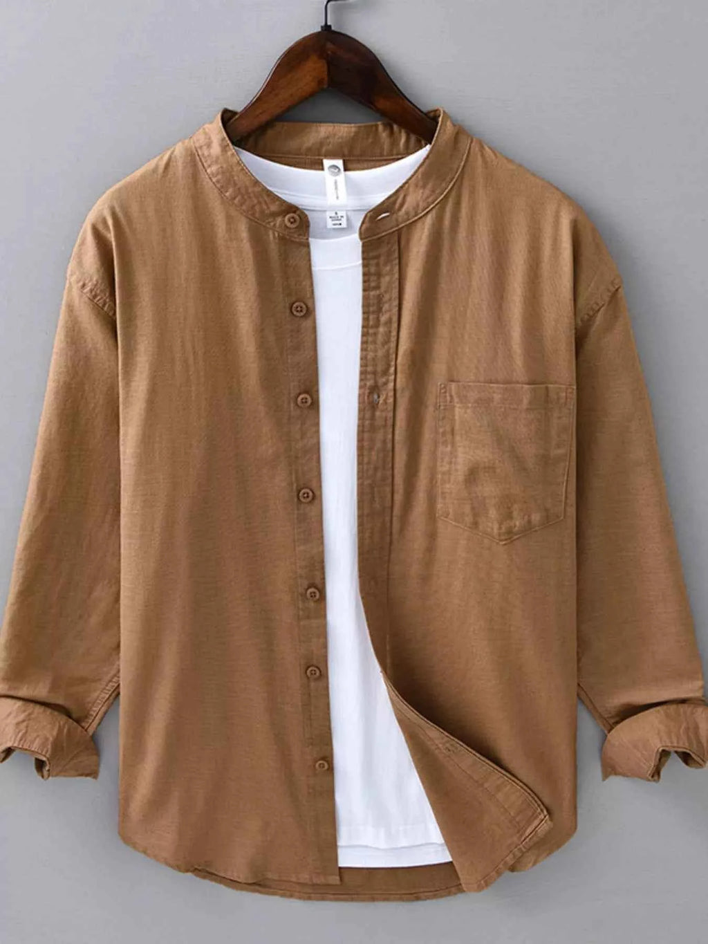Men's Plus Size Casual Button Up Long Sleeve Shirt Brown 23fdc6e8-dd2a-4d13-9764-f9cb2da93566-Max-Origin Trendsi