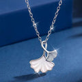 Ginkgo Leaf Pendant Necklace in 925 Sterling Silver with Fritillaria Detail
