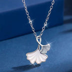 Ginkgo Leaf Pendant Necklace in 925 Sterling Silver with Fritillaria Detail