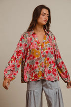 BiBi Women's Shirt Rose Floral Printed Smocked Long Sleeve Top 241210c3817b4aa991bea27fa944f02e-Max-Origin Trendsi