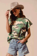 SO ME Camouflage Print T-shirt Dolman Soft Sweater Short Sleeve Top 2413d04ff3e142ff83aa3d77027aa95d-Max-Origin Trendsi
