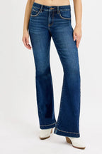 RISEN Women's Flare Jeans Tummy Control Mid Rise Dark Wash 2418a60bdf9d4bf88032eaef7f214025-Max-Origin Trendsi