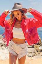 BiBi Jacket Rhinestone Fringe with Studed Collar Tasseled Fuchsia Pink 2419a8c6a0a44c4286a44677dedb04ef-Max-Origin Trendsi