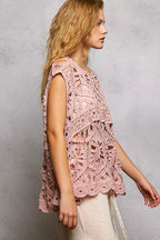 POL Crochet Tank Top Rose Pink Floral Openwork Round Neck Blouse 241ff3a3-cc45-4a99-9059-9a90326add8f-Max-Origin Trendsi