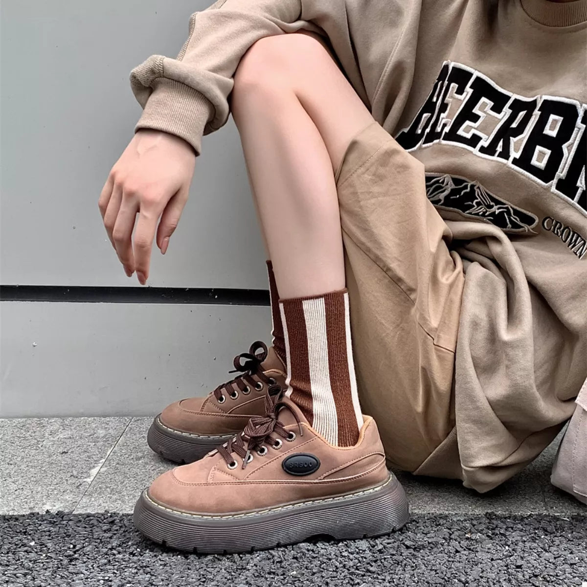 Women's Crew Socks Cotton Contrast Striped Accessories 24227a52-49d8-46f9-8493-a1f3878919ad-Max-Origin Trendsi