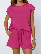Outfit Set Round Neck Cap Short Sleeve Top and Shorts Set 24267706-c8f2-4463-80c5-124f5bdff4a3-Max-Origin Trendsi