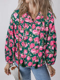 Women's Blouse Floral Pink Printed Tassel Tied Collar Puff Long Sleeve Top Floral 243626c5befa444289b12c08f357d0df-Max-Origin Trendsi