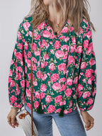 Women's Blouse Floral Pink Printed Tassel Tied Collar Puff Long Sleeve Top Floral 243626c5befa444289b12c08f357d0df-Max-Origin Trendsi